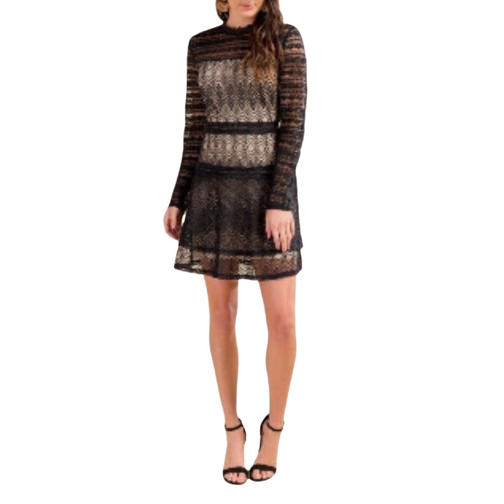 Francesca's Kenna Collection Lace A-Line Mini Black Lace Dress Holiday Dress Med